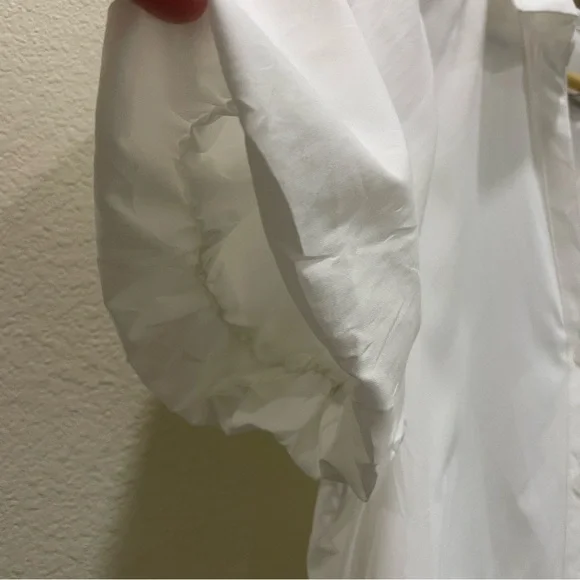 NWT Brochu Walker Havana Mini Dress White Tiered Puff Sleeve Button Front Large - Picture 7 of 16